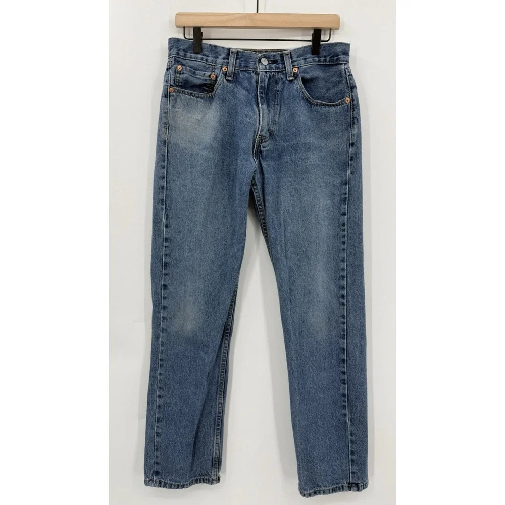 Levis 505 Jeans Mens 32x32 Blue Straight‎ Leg Medium Wash Distressed Denim Pants